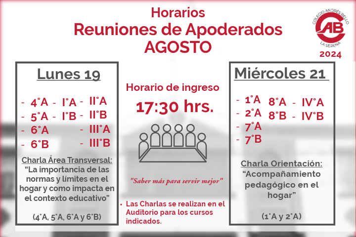 Distribución Reuniones de Apoderados  mes de Agosto