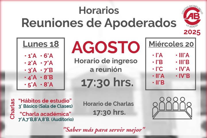 Distribución reuniones de apoderados mes de Agosto 2025