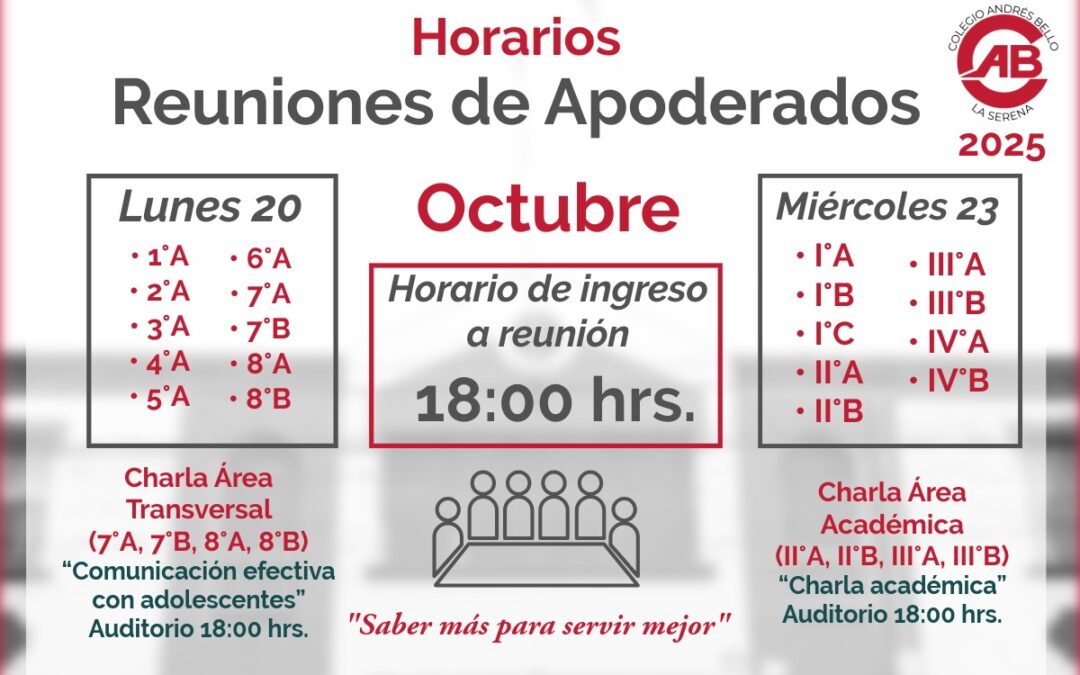Distribución reuniones de apoderados mes de Octubre 2025